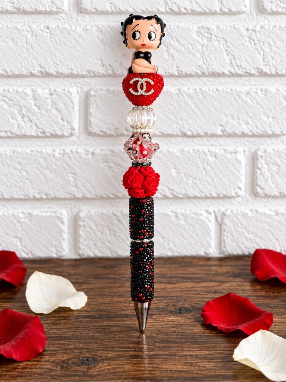Betty Boop Beaded Ballpoint Pen - red and black
